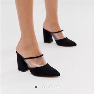heeled clear mules
